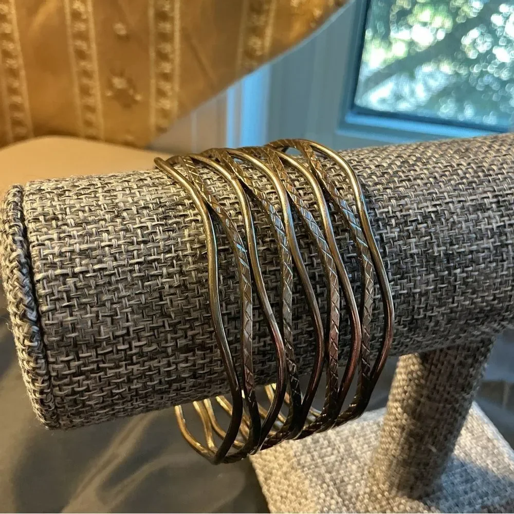 Silvertone Wide Wavy Bangle Bracelets